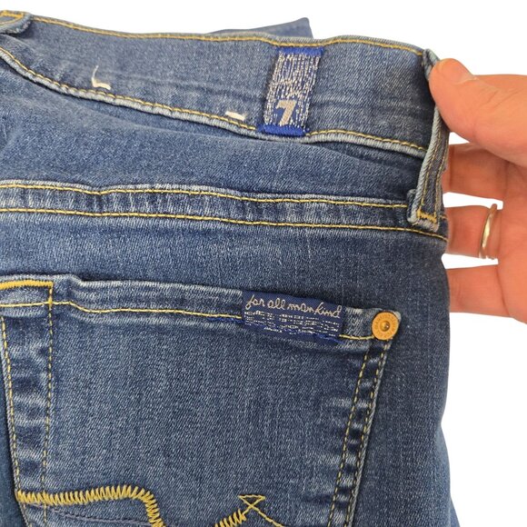 Skinny Slim Medium Wash Distressed Blue Jean Denim 7 For All Mankind Gwenevee 25 - Picture 11 of 11
